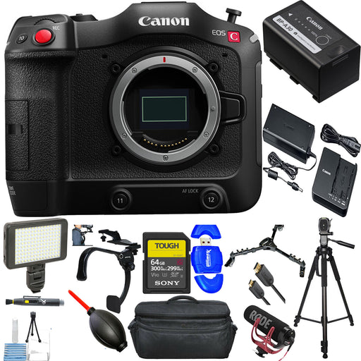 Canon EOS C70 Cinema Camera (RF Lens Mount) with Sony Tough 64GB Card | 150-LED | Tripod | Dolly & More Bundle