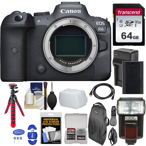 Canon EOS R6 Mirrorless Digital Camera (Body Only) with Sandisk 64GB MC | Flash & More Bundle