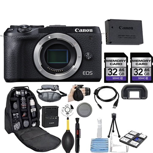 Canon EOS M6 Mark II Mirrorless Digital Camera (Black, Body Only) W/ 2X 32GB Memory Cards Starter Package