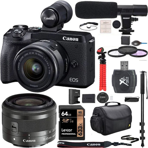 Canon EOS M6 Mark II Mirrorless Digital Camera with 15-45mm Lens &amp; Lexar 64GB Essential Bundle
