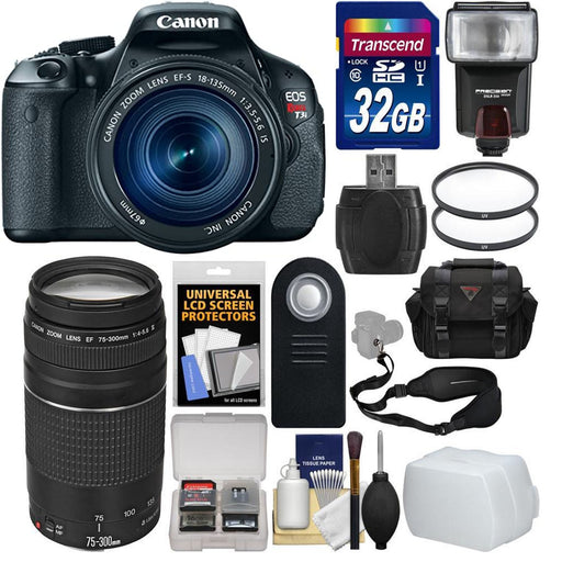 Canon EOS Rebel T3i DSLR Camera with EF-S 18-135mm &amp; 75-300mm Lens + 32GB Card + Case + Flash + Filters + Remote Kit