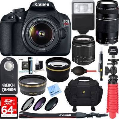 Canon EOS Rebel T5/200D/4000D DSLR Camera 18-55mm & 75-300mm 4 Lens Kit + 64GB Memory Deluxe Kit