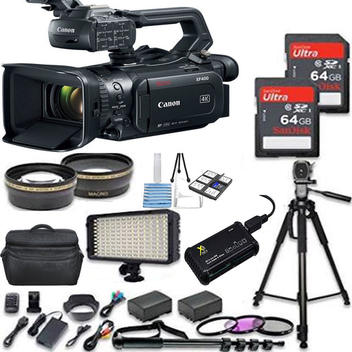 Canon XF400 4K UHD 60P Camcorder with Dual-Pixel Autofocus & Sandisk 128GB Essential Bundle