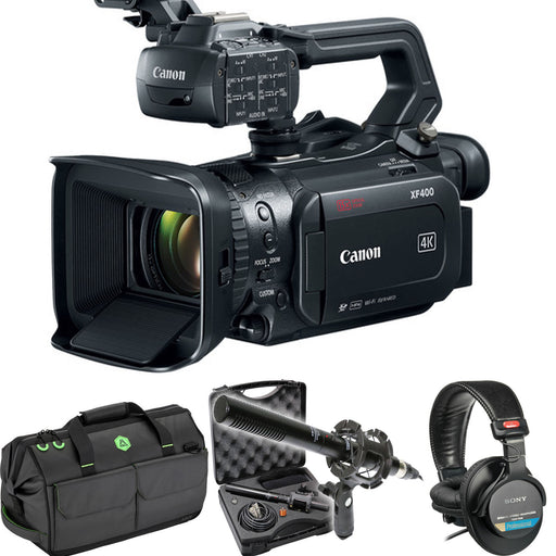 Canon XF400 4K UHD 60P Camcorder with Dual-Pixel Autofocus & Arco Video Bag | XM-55 Microphone & Sony MDR-7506 Headphone Bundle