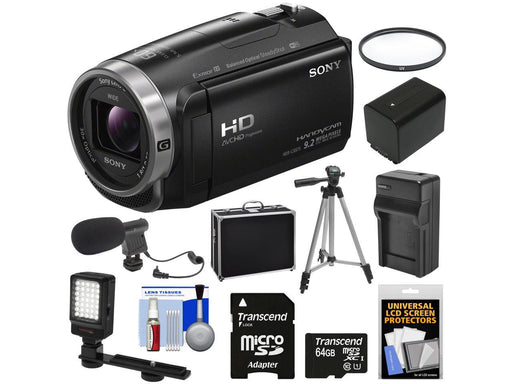 Sony Handycam HDR-CX675 32GB Wi-Fi HD Video Camera Camcorder with 64GB Card + Battery & Charger + Hard Case + Tripod + LED Light + Microphone + Kit