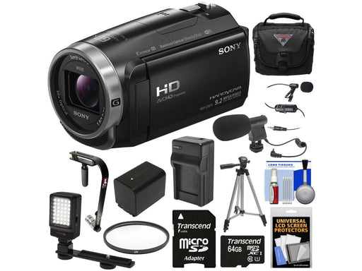 Sony Handycam HDR-CX675 32GB Wi-Fi HD Video Camera Camcorder with 64GB Card | Battery & Charger | Case | Tripod | Stabilizer | LED | Microphones PKG