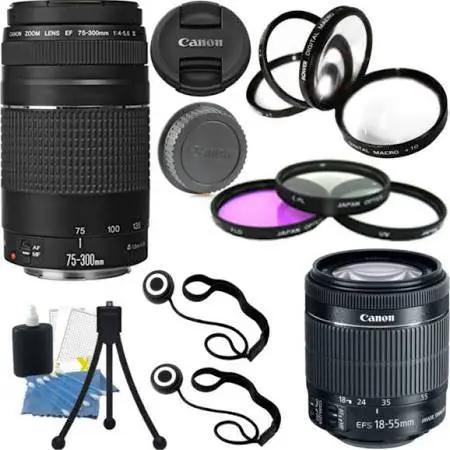 Canon EF-S 18-55mm f/3.5-5.6 STM Lens USA Warranty + 75-300mm Lens Deluxe Bundle