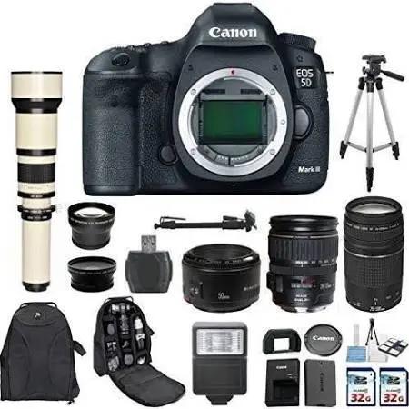 Canon EOS 5D Mark III / IV Digital SLR W/ 28-135MM|75-300MM III| 50MM Lenses Mega Bundle