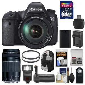 Canon EOS 6D Digital SLR Camera Body with EF 24-105mm L IS USM &amp; 75-300mm III Lens + 64GB Card + Sling Bag + Flash + Grip + Battery Kit