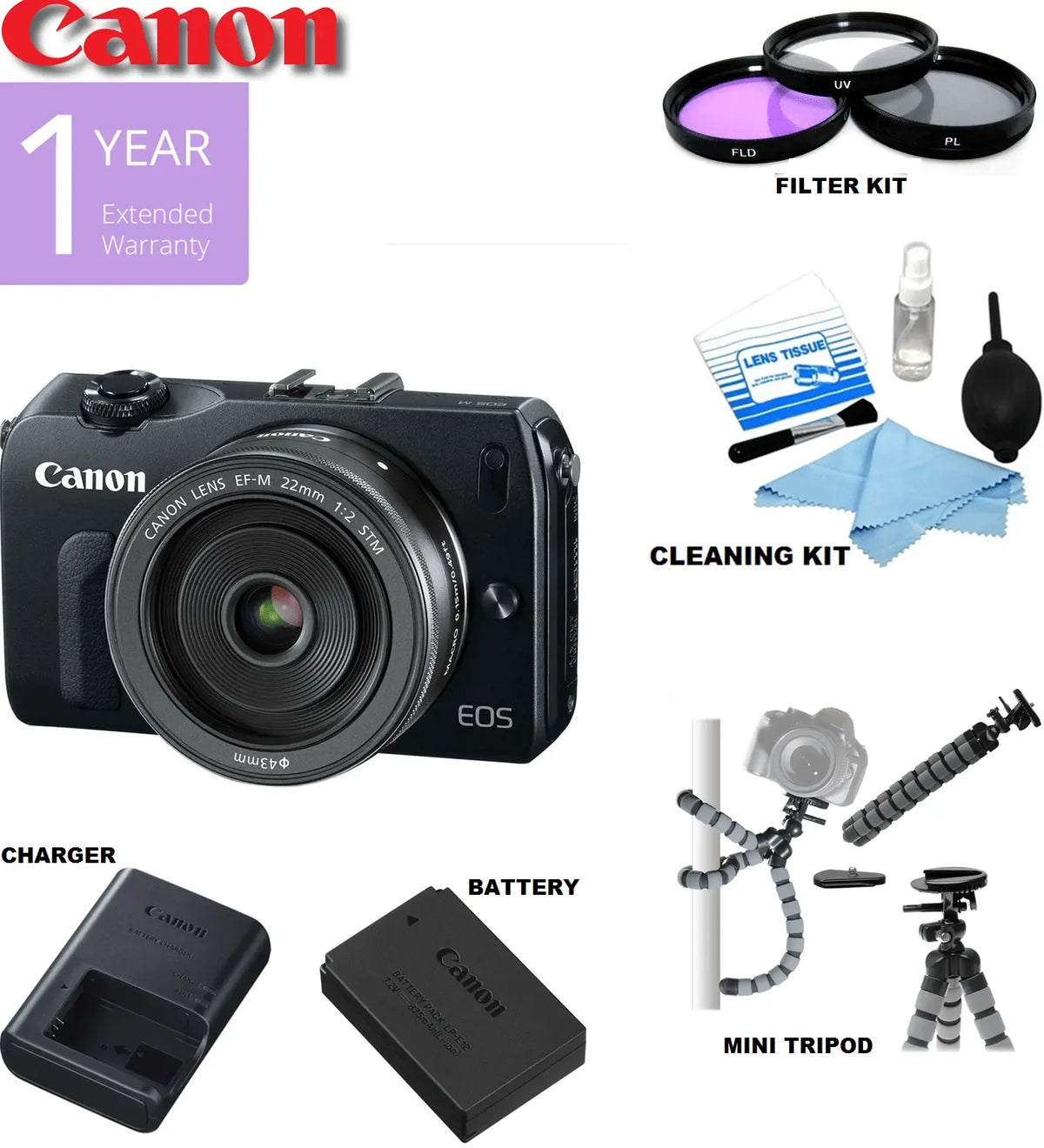 Canon EOS-M Mirrorless Digital Camera with EF-M 22mm f/2 STM Lens 