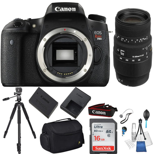 Canon EOS Rebel T6s DSLR Camera w/ Sigma 70-300mm f/4-5.6 DG Macro Telephoto Zoom Lens for Canon SLR Cameras Starter Bundle
