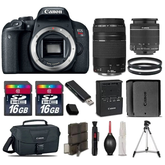 Canon EOS Rebel T7i/800D DSLR Camera with 18-55mm Lens | 75-300mm III || EXT Batt || 32GB Bundle