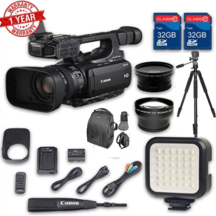 Canon XF100 HD Professional | Wideangle Lens | Telephoto Lens Lens Hood 2 PC 32 GB Memory Cards Tripod LED Light Backpack Case