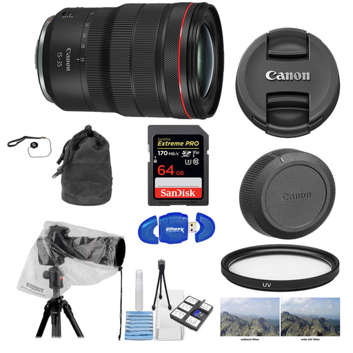Canon RF 15-35mm f/2.8L IS USM Lens Sandisk Extreme Pro 64GB Starter Package