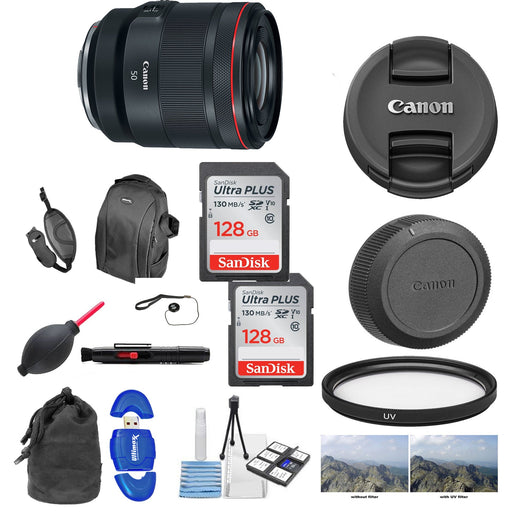 Canon RF 50mm f/1.2L USM Lens with 2x 128 LensRain Cover | Cleaning Kit &amp; UV Filter Package