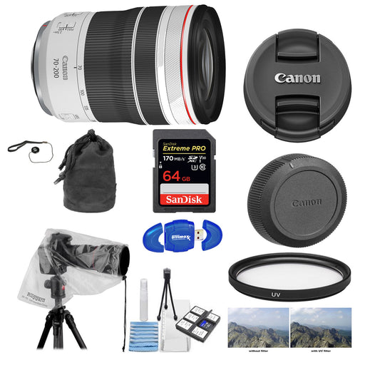 Canon RF 70-200mm f/4L IS USM with 64 GB LensRain Cover | Cleaning Kit & UV Filter Package