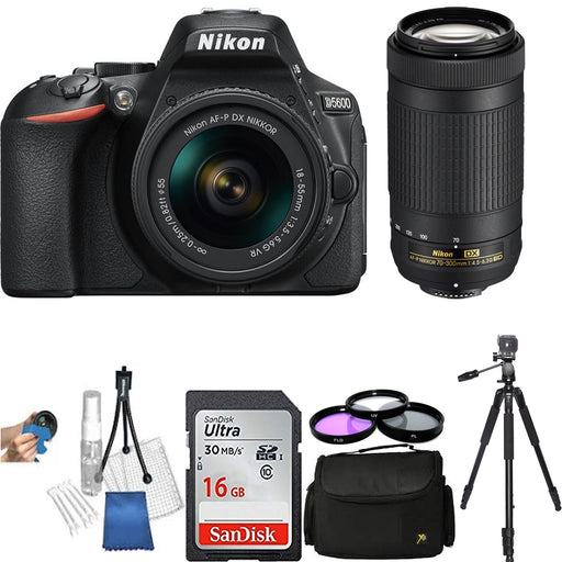 Nikon D5600 DSLR w/18-55mm f/3.5-5.6G VR & 70-300mm /4.5-5.6 Black w/Free Accessory Bundle