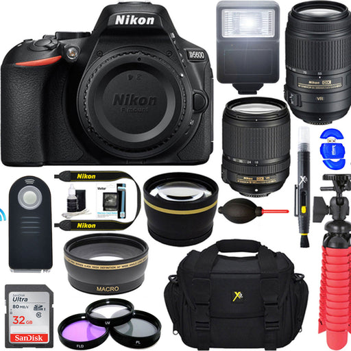 Nikon D5600 24.2MP DX-Format DSLR Camera w/ AF-S 18-140mm & 55-300mm ED VR Lens + Accessory Bundle