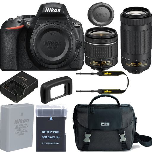 Nikon D5600 DSLR Camera with 18-55mm and 70-300mm Lenses with Spare Battery & Nikon Carrying Case Kit