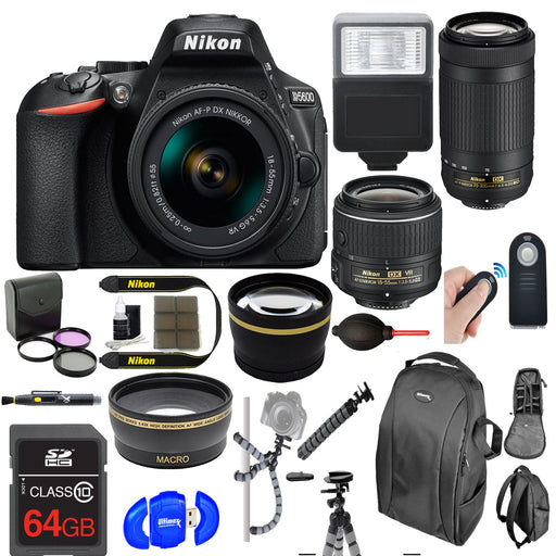 Nikon D5600 24.2 MP DSLR Camera + AF-P DX 18-55mm & 70-300mm NIKKOR Zoom Lens Kit + Accessory Bundle