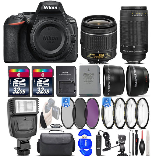 Nikon D5600 24.2MP DSLR Camera +18-55mm VR Lens +Nikon 70-300mm Lens- 64GB |Filters |DSLR Bag |Tripod |Card Reader & Additional Accessories