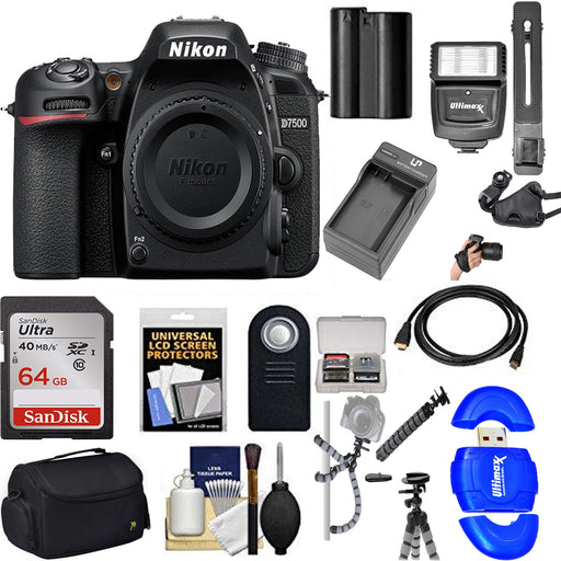 Nikon D7500 DSLR Camera (Body Only) with 64GB Card & Battery Bundle