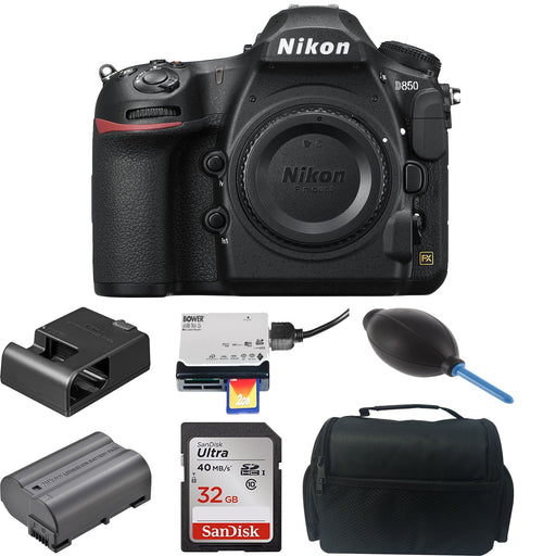 Nikon D850 Digital SLR Camera (Body Only) w/ Sandisk 32GB MC | DSLR Case | Dust Blower & Card Reader Bundle