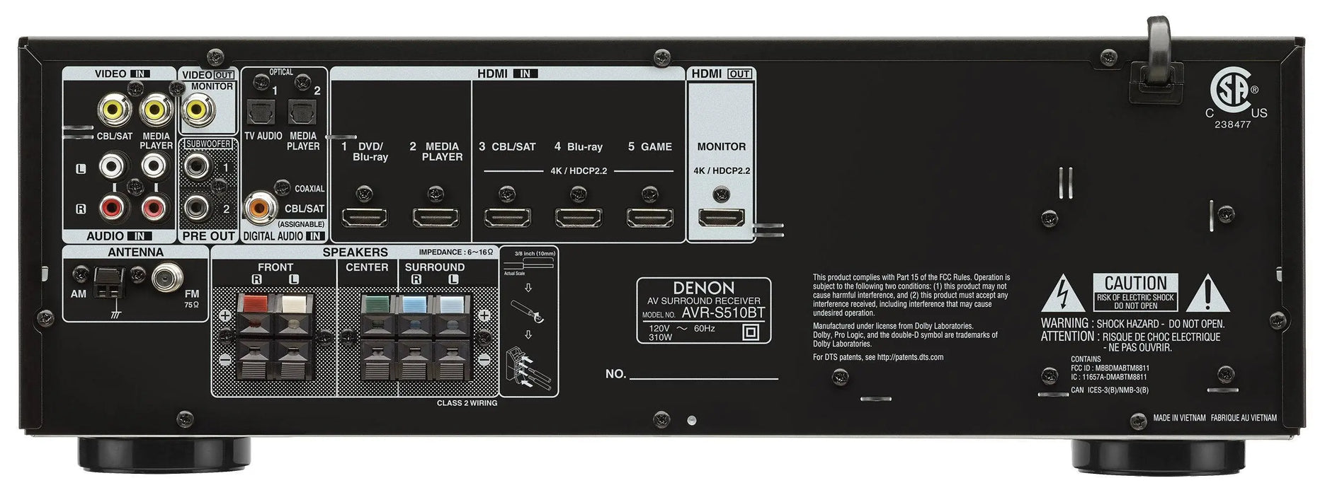 Denon AVR-S510BT 5.2 Channel Full 4K Ultra HD A/V Receiver