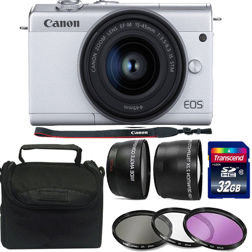 Canon EOS M200 Mirrorless Digital Camera with 15-45mm Lens (White) & 32GB Memory Essential Starter Kit