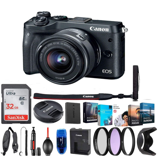 Canon EOS M6 Mirrorless Digital Camera with 15-45mm Lens With Video Editing Software and More