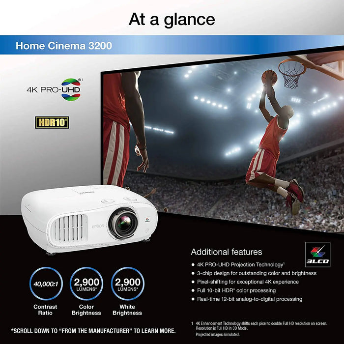 Epson Home Cinema 3200 HDR Pixel-Shift 4K UHD 3LCD Home Theater Projector