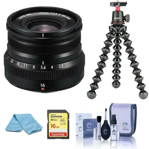 FUJIFILM XF 16mm f/2.8 R WR Lens (Black) with Joby Tripod and Memory Card