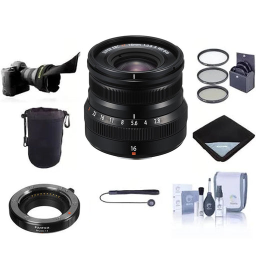 FUJIFILM XF 16mm f/2.8 R WR Lens (Black) Accessory Bundle