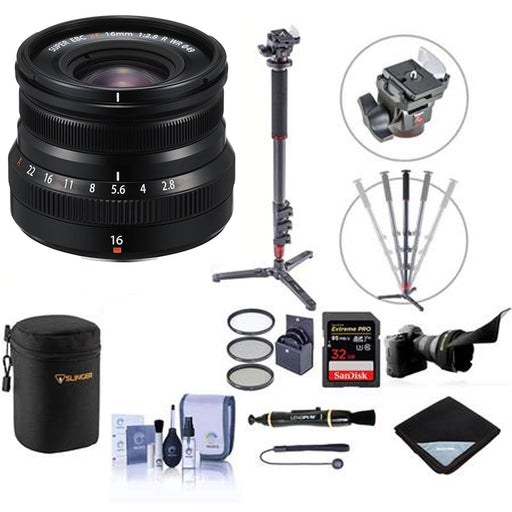 FUJIFILM XF 16mm f/2.8 R WR Lens (Black) Professional Accessory Bundle