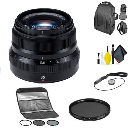 Fujifilm XF 35mm f/2 R WR Lens (Black) Bundle with Digital Filter Set, Polarizing Filter, Backpack and Accessories