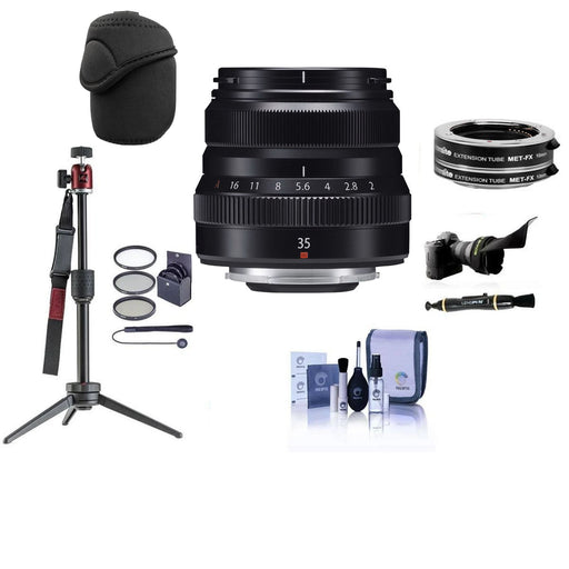 Fujifilm XF 35mm f/2 R WR Lens (Black) Bundle with Automatic Extension Tube Set, Tripod, Lens Shade and More