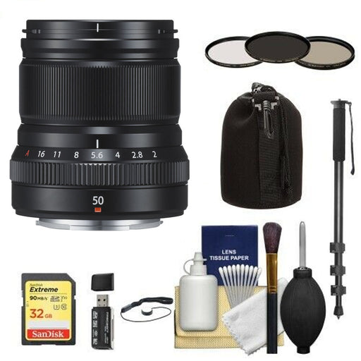 FUJIFILM XF 50mm f/2 R WR Lens (Black) Basic Bundle