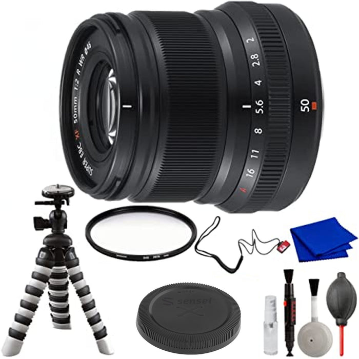 FUJIFILM XF 50mm f/2 R WR Lens (Black) With Flexible Tripod, Protection Filter &amp; Accessories