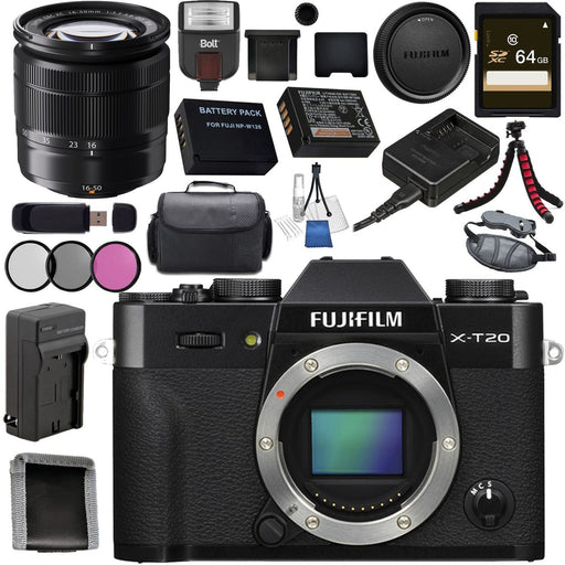 Fujifilm X-T20 Mirrorless Digital Camera with 16-50mm Lens (Black) & Additional Accessories Package