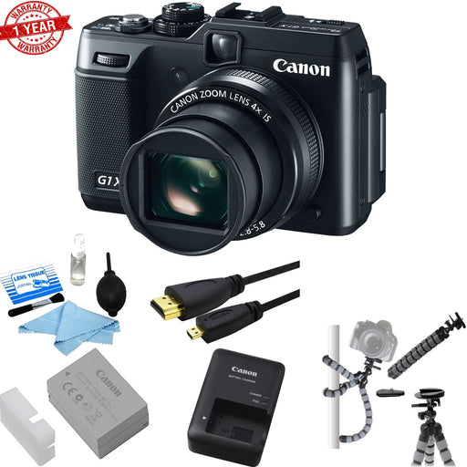 Canon PowerShot G1 X Digital Camera (Black) With Flexible Mini Tripod | Cleaning Kit | HDMI Cable Kit