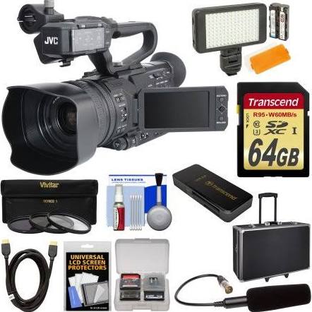 JVC GY-HM200U/250 Ultra 4K HD 4KCAM Professional Camcorder & Top Handle Audio Unit with XLR Microphone 64GB Card Hard Case LED Light Kit