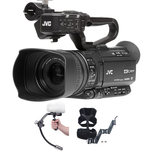 JVC GY-HM250 UHD 4K Streaming Camcorder with Built-in Lower-Thirds Graphics with Merlin Stabilizer and Arm & Vest Upgrade Kit