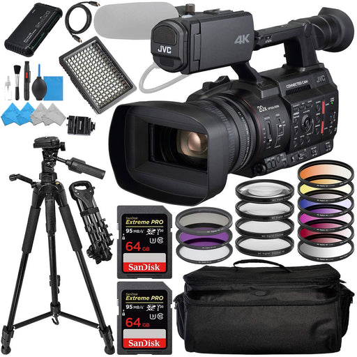 JVC GY-HC550 Handheld Connected Cam 1" 4K Broadcast Camcorder with 2X SanDisk Extreme 64GBs, 72" Tripod, Tripod Dolly, Camcorder Case, Supreme Bundle