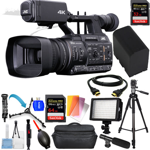 JVC GY-HC550 Handheld Connected Cam1"4K Broadcast Camcorder with 64GB & 32GB Sandisk Extreme Pro , 72'' Tripod, Tripod Dolly PRO Bundle