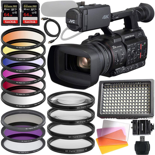 JVC GY-HC550 Handheld Connected Cam 1" 4K Broadcast Camcorder with 2X Sandisk Extreme Pro 64GB MC, Filter Kits, Close-UP kit, Pro Led Light Bundle