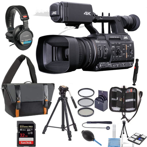 JVC GY-HC550 HandheldConnected Cam1" 4K Broadcast Camcorder with 72'' Tripod, Headphones, Camcorder Bag, 32GB Sandisk ExtremePro Bundle