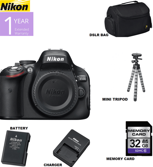 Nikon D5100/D5600 DSLR Camera (Body Only) with Sandisk 32GB | Spider Tripod | Case