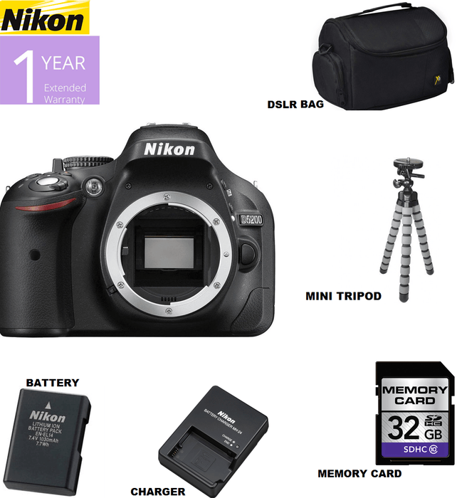 Nikon D5200/D5600 DSLR Camera (Body Only) with Sandisk 32GB | Spider Tripod & Case