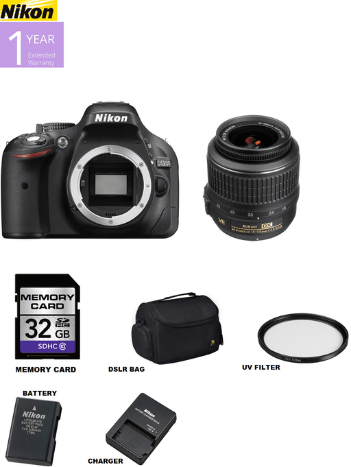 Nikon D5200/D5600 DSLR Camera with 18-55mm Lens | Sandisk 32GB | Case | UV Filter Package