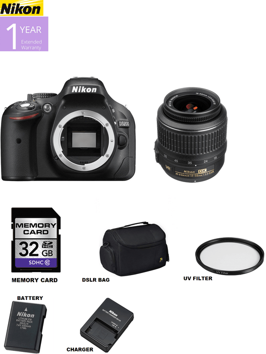 Nikon D5200/D5600 DSLR Camera with 18-55mm Lens | Sandisk 32GB | Case | UV Filter Package